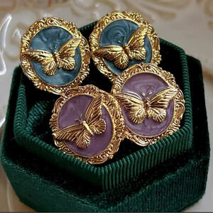 Vintage Blue Butterfly Gold Earrings